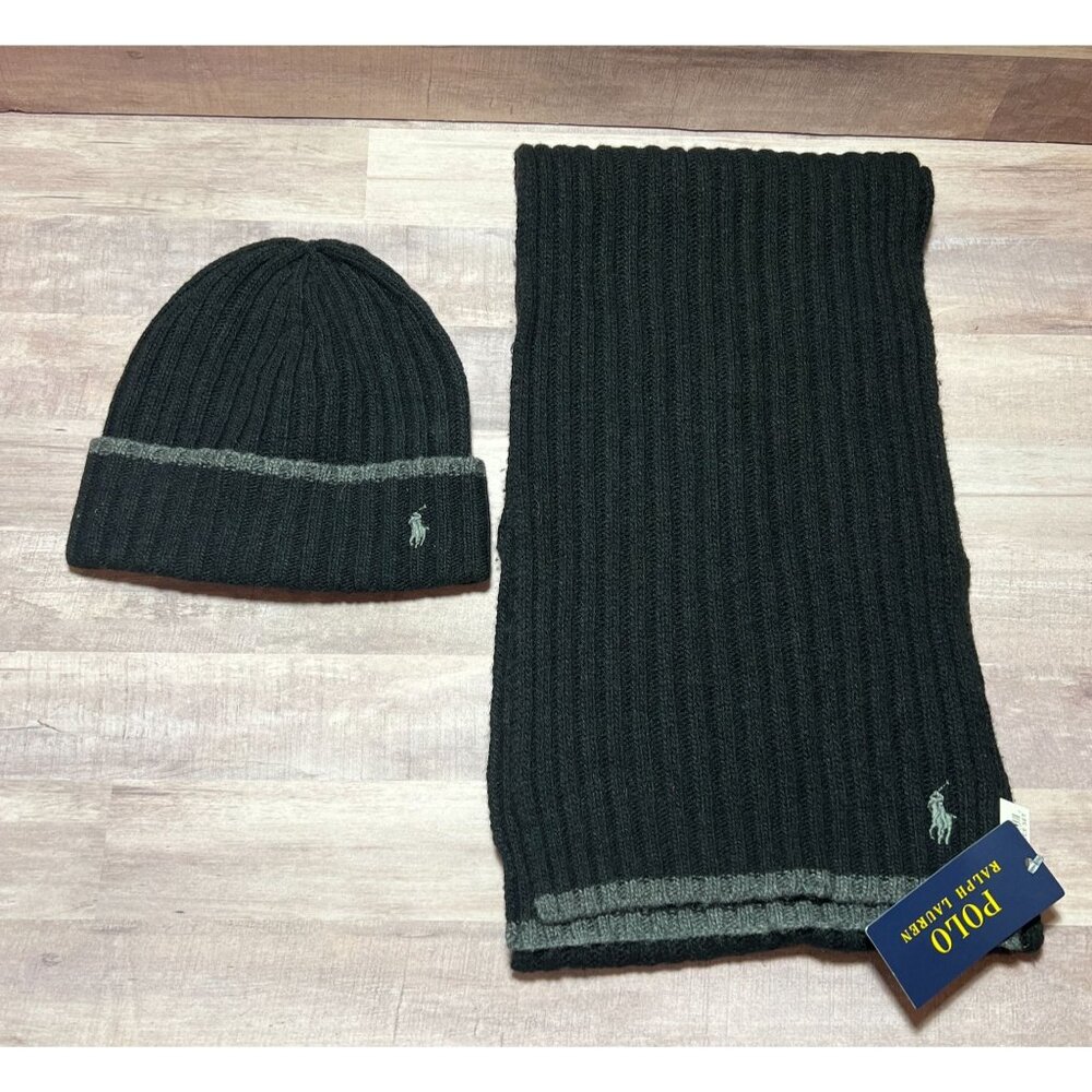 Polo Ralph Lauren Beannie Scarf Set Lambswool Blend